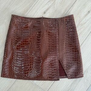 Motel Rocks Glossy Brown Croc Mini Skirt